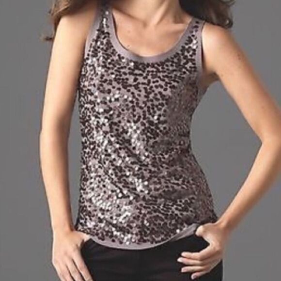 Eileen Fisher Icy Plum 100% Merino Wool Sequin Evening Tank Top Sz PP or XS - Picture 1 of 16